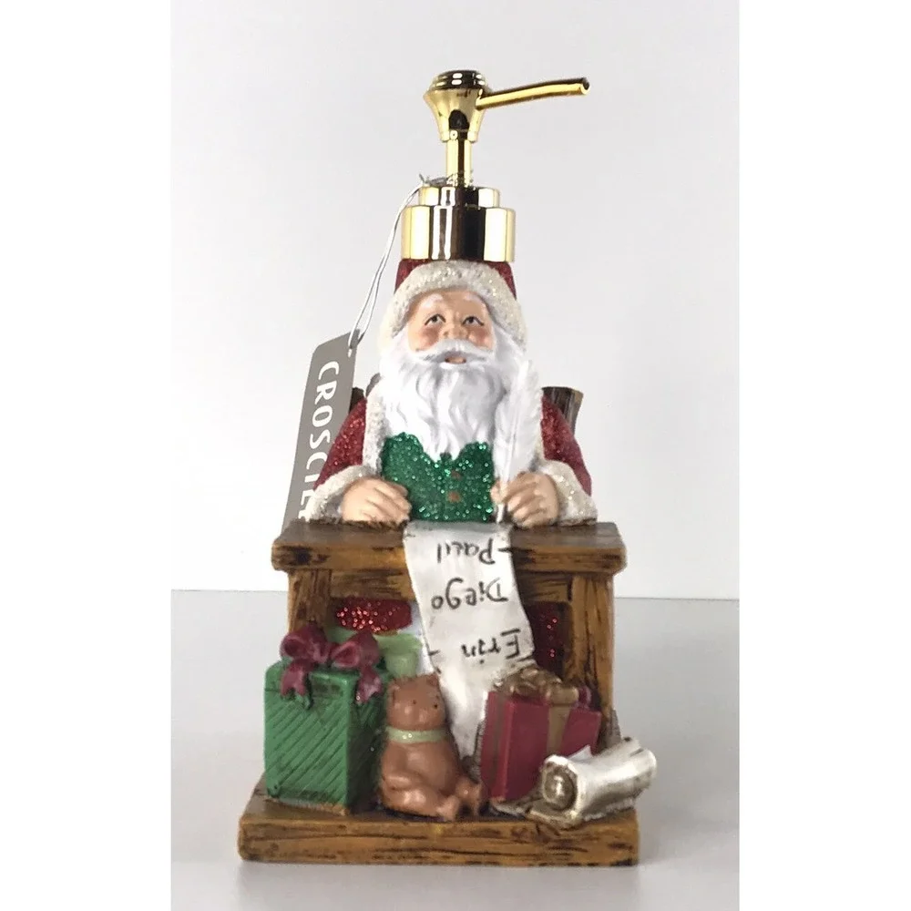 Croscill Christmas Santa Claus Soap Lotion Dispenser Red Glitter Desk 8in NWT